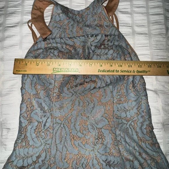 Dress the Population women’s small blue over nude halter high neck dress - Picture 5 of 12